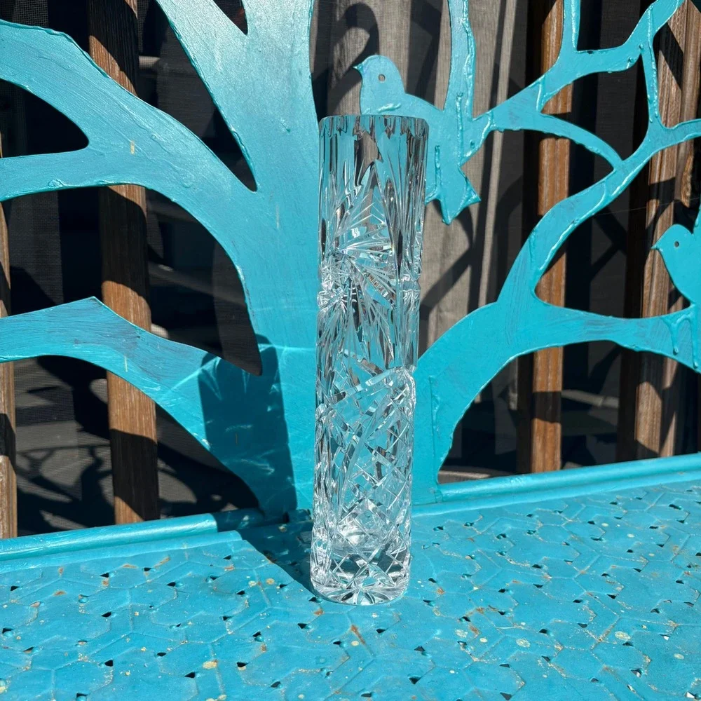Vtg Sklarny Bohemia Cut Crystal Bud Vase 10